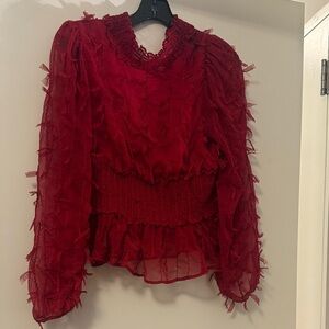 Zara Vibrant Red Textured Blouse